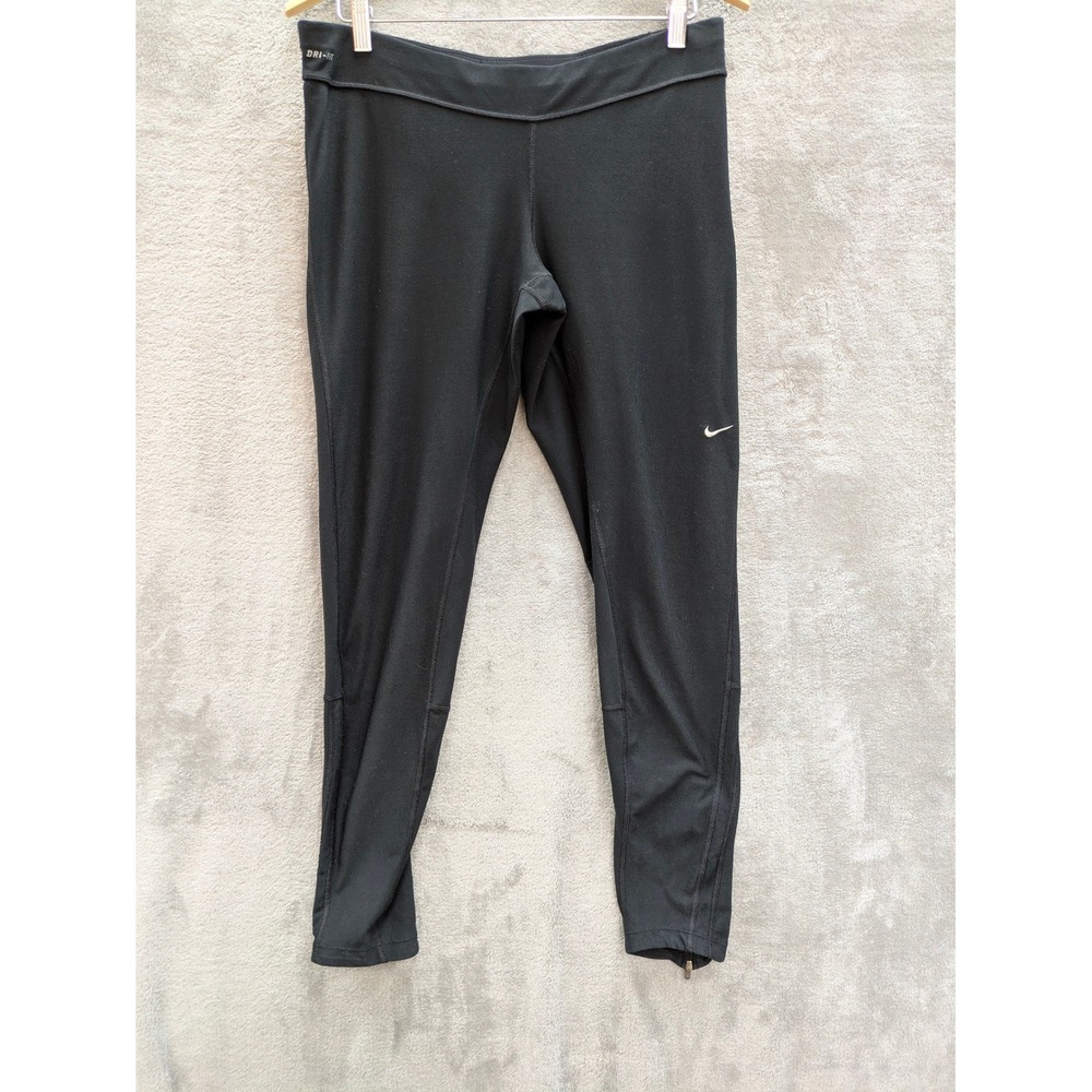 Athleisure Nike Dri-FIT Running Leggings Womens XL Black Ankle Zip Pocket
